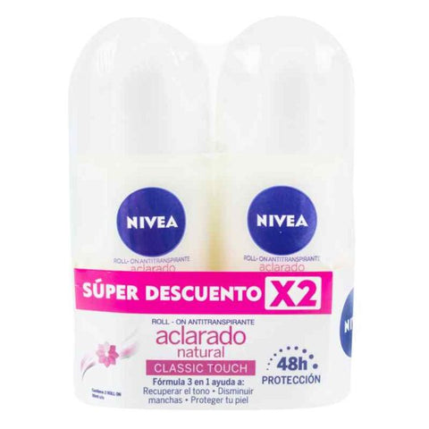2 Desodorantes Nivea Roll On Aclarado Natural x 50 mL c/u
