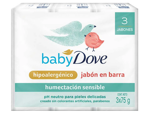 3 Jabones Baby Dove Humectación Sensible x 75 gr c/u